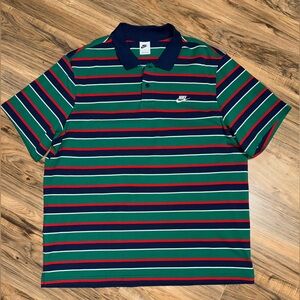 Nike Men's Polo Shirt - Green and Red Stripes NWOT